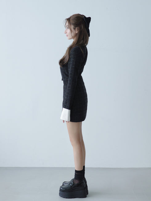 Asymmetry buckle tweed dress